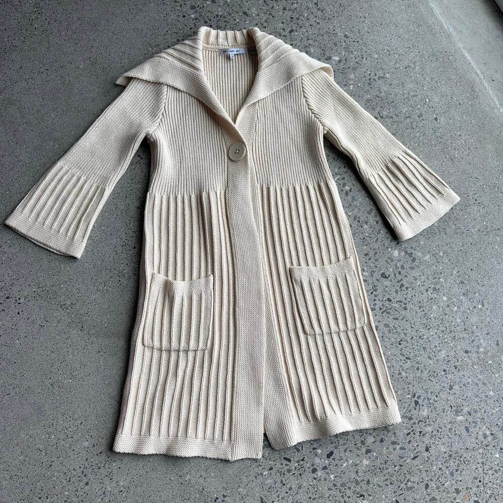 Eight Eight Eight Women’s Small Cardigan Cream Ribbed Knit Long Cardigan Cotton